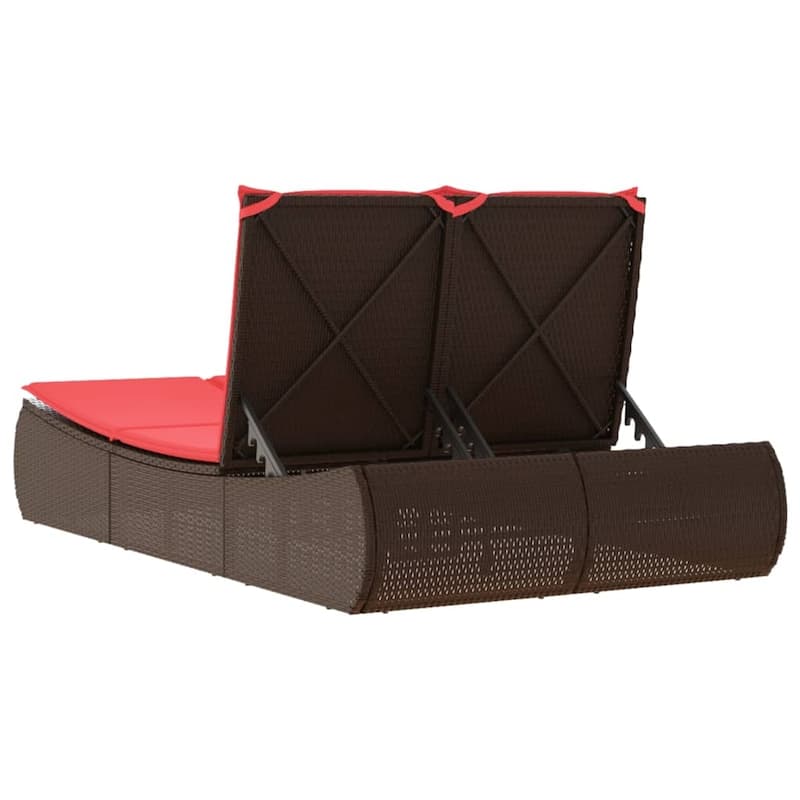 vidaXL Double Sun Lounger with Cushions Poly Rattan - 43.3" x 78.7" x 29.5"