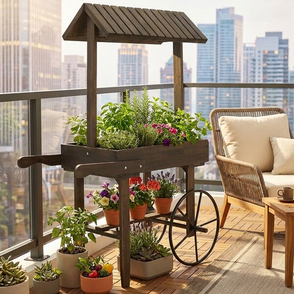 Sunnydaze Rustic, Vintage Flower Cart Display Stand with Wheels