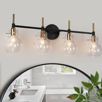 2/3/4-Light Bathroom Black Gold Vanity Lights Modern Wall Sconce with Clear Glass
