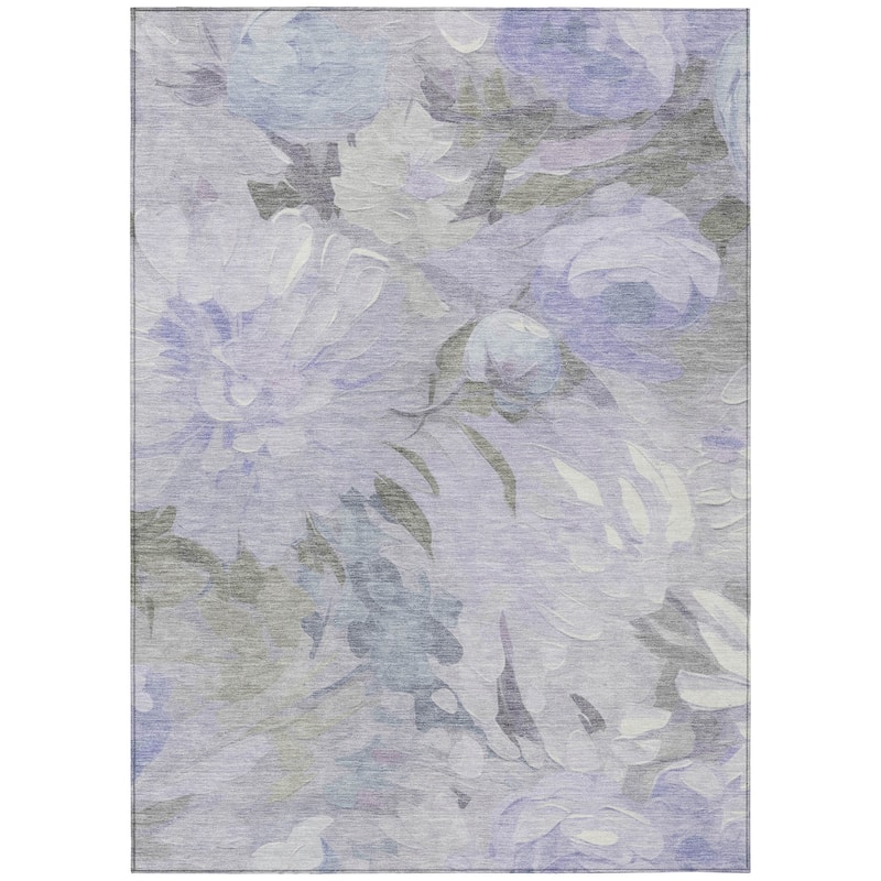 Machine Washable Indoor/ Outdoor Watercolor Floral Chantille Rug