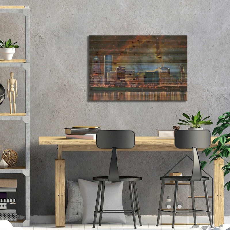 Portland, Oregon Elephant's Trunk Nebula Skyline Print On Wood by 5by5collective - Multi-Color