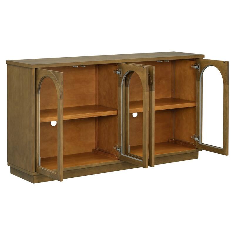 Spruce & Spring 4-Door Large Storage Buffet Cabinet with Glass Doors