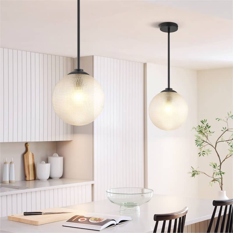 1-Light Modern Black/Gold Grid Textured Glass Pendant Kitchen Island Lights