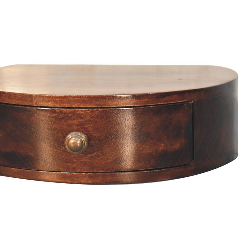 HomeRoots 16" Walnut Solid Wood One Drawer Half Moon Floating Nightstand