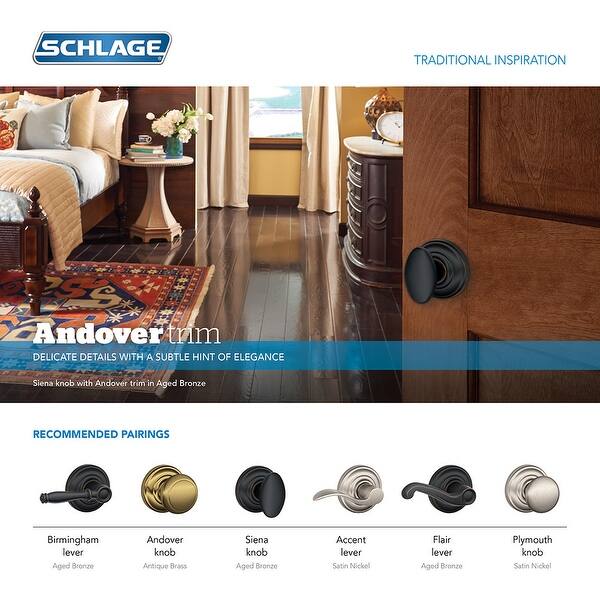 Shop Schlage F10 Sie And Siena Passage Door Knob Set With