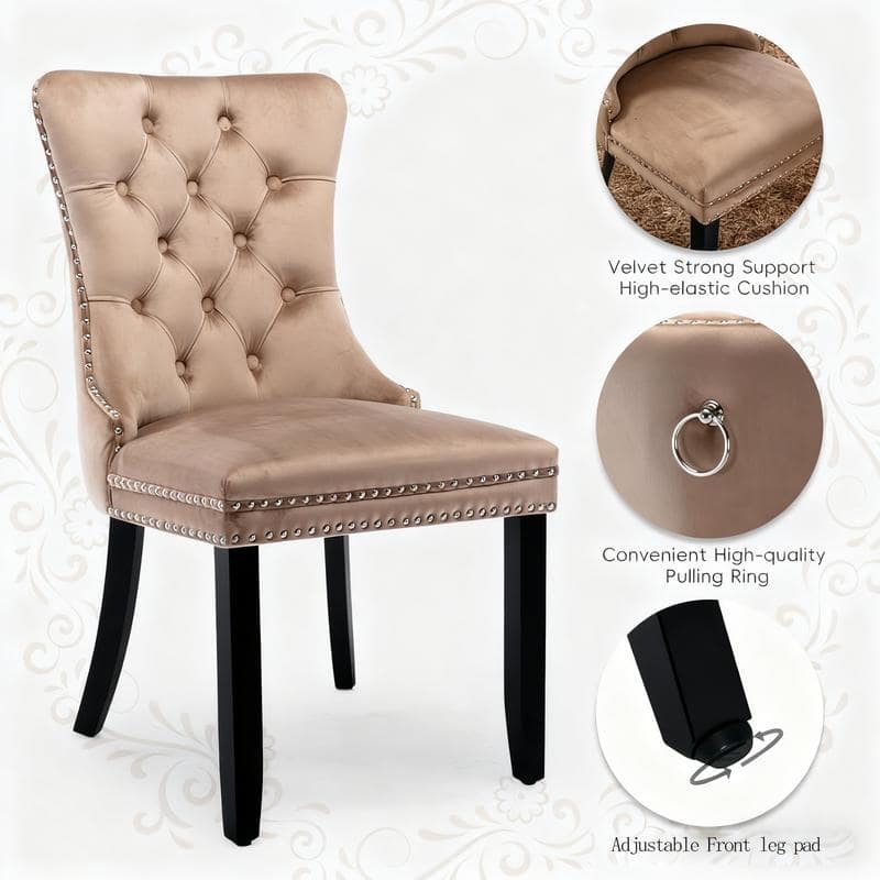High-end Tufted Velvet Upholstered Nailhead Dining Chair Set of 4