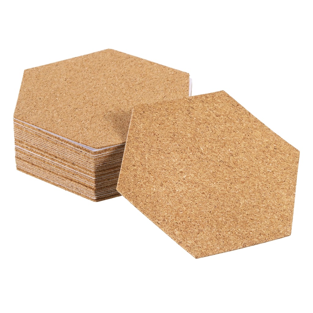 Self-Adhesive Cork, 4"x4"x1" Hexagon Cork Mats Coaster Backing Sheets - Brown