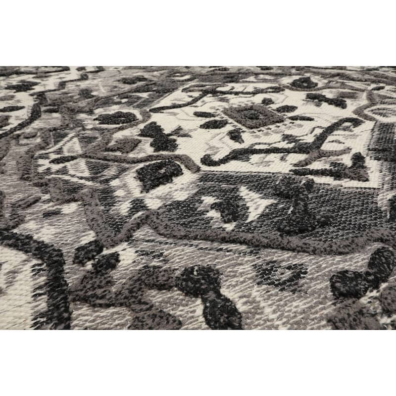 LoomBloom White Traditional Kilim Wool Hand Woven Oriental Area Rug - 5' 3'' x 7' 7''