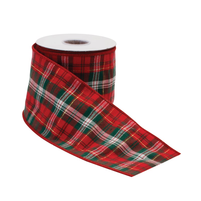 Red and White Plaid Wired Ribbon 180 Inch for Christmas Decor Gift Wrap Wreaths and Crafts - 180”L x 4”W x 0.25”H