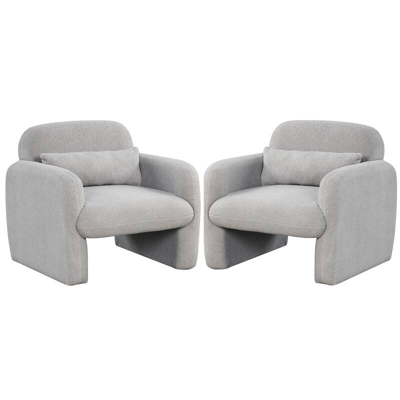 Gymax 2PCS Modern Accent Chair Sherpa Fabric Upholstered Armchair w/ - Grey