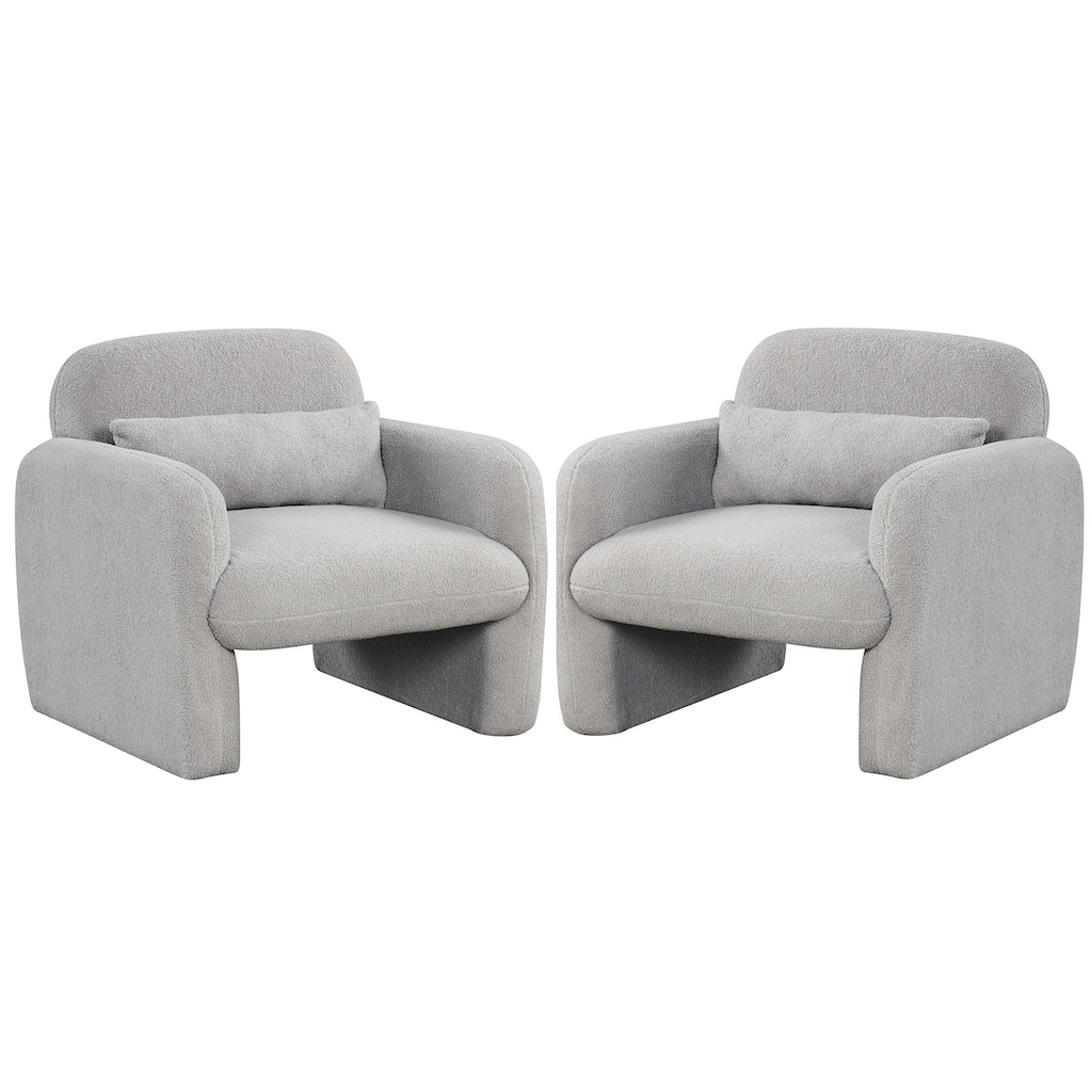 Gymax 2PCS Modern Accent Chair Sherpa Fabric Upholstered Armchair w/