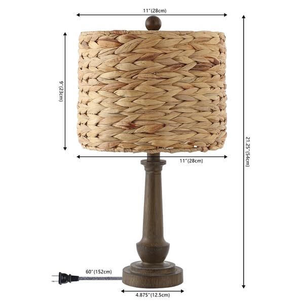 Reese 21.25" Rustic Farmhouse Handwoven Rattan/Resin LED Table Lamp, Brown Wood Finish (Set of 2) by JONATHAN Y