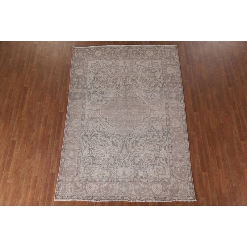 Hand Knotted Oriental 100% Wool Carpet Traditional Floral Beige & Ivories Tabriz Area Rug - 9' 3'' X 6' 4''
