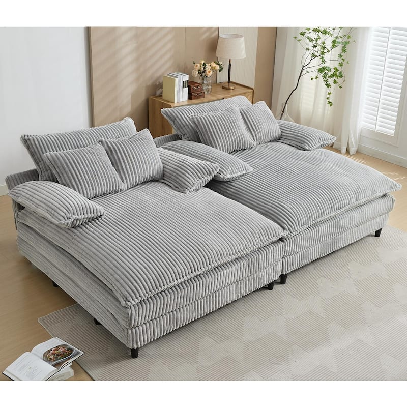 Harmonia 109" W Oversized Corduroy Sofa Bed, Deep Seat Double Lounge Chaise with 4 Pillows