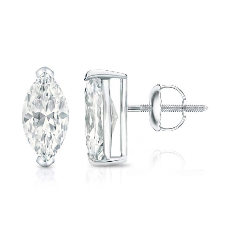 Auriya 14k Gold Lab Grown Marquise Diamond Stud Earrings 0.50 to 5.00 ct. tw. V-End Prong Screw-Back (F-G VS) - White - 2.00 ct. tw.