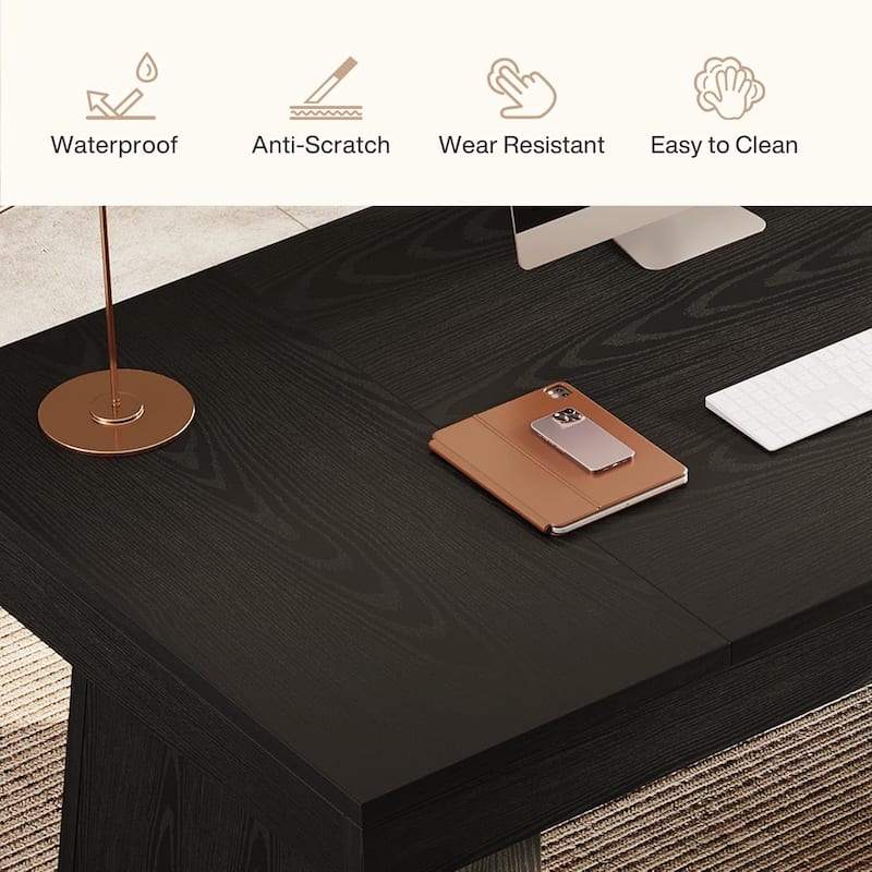 55" Executive Desk, Mid-Century Modern Wood Home Office Desk