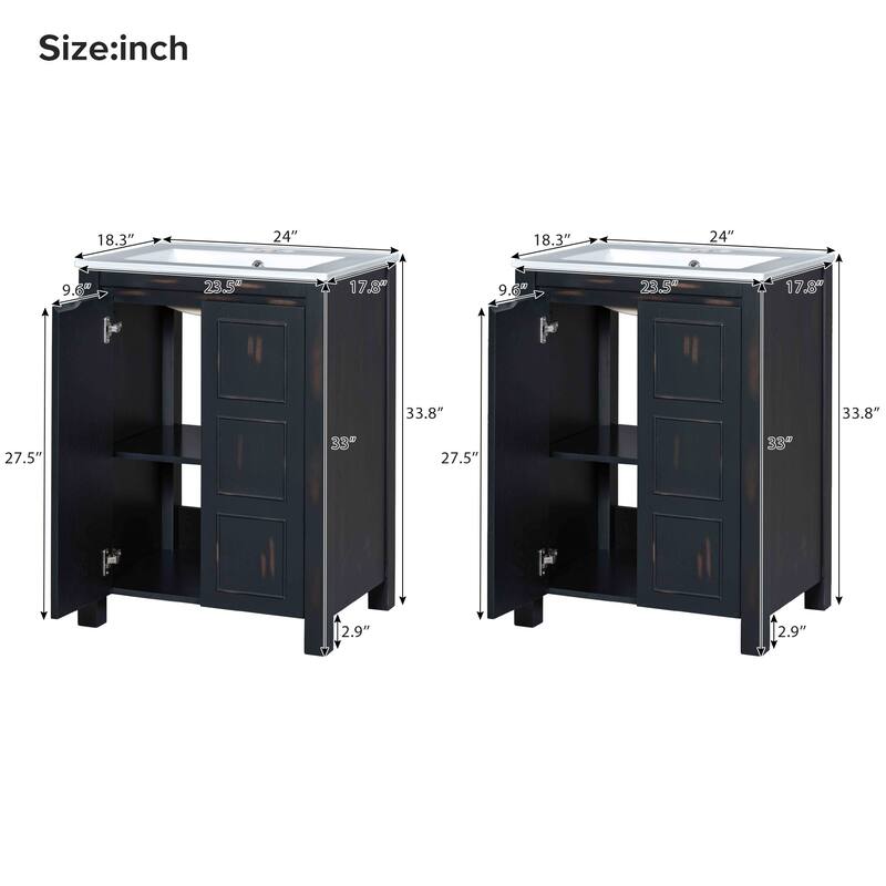 Bathroom Vanity Set with Double Ceramic Sinks,Storage Shelf and Doors