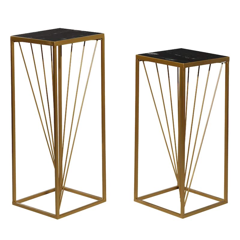 Metal Geometric Pedestal Table - Set of 2 Gold - Roche River Decor - 12"Wx12"Lx30"H