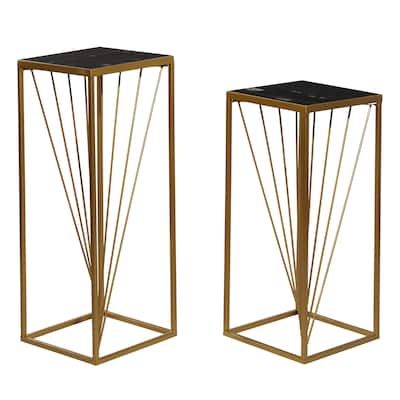 Metal Geometric Pedestal Table - Set of 2 Gold - Roche River Decor - 12"Wx12"Lx30"H