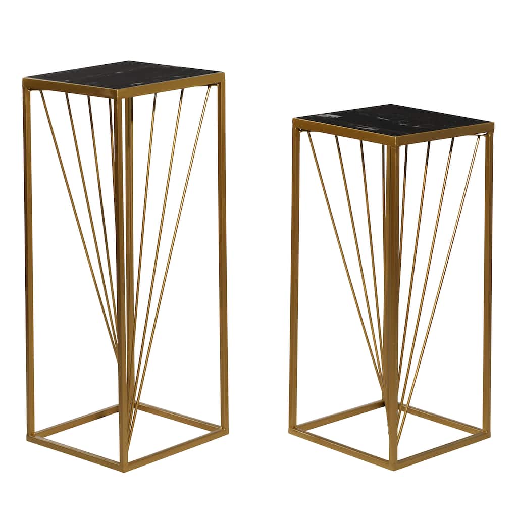Metal Geometric Pedestal Table - Set of 2 Gold - Roche River Decor - 12"Wx12"Lx30"H
