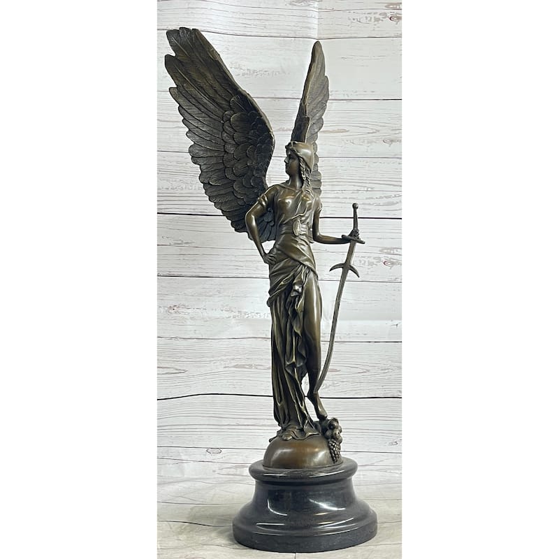 Angel With Sword Clical Bronze Statue Sculpture Signed Art Indoor Outdoor 25 Inches X 8 Inches
