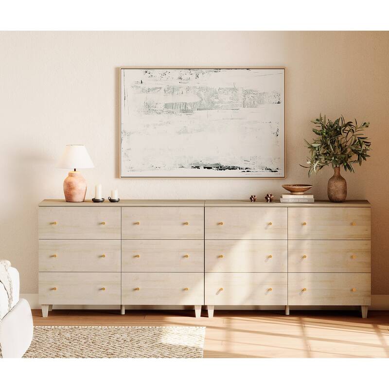 WAMPAT 12-Drawer Dresser and Nightstands Set of 3 for Bedroom