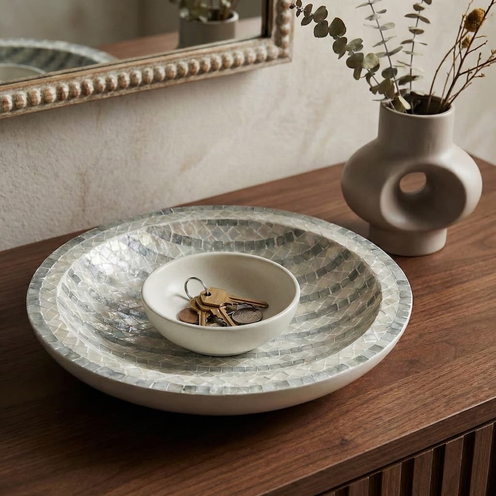 Decorative Bowl with Mosiac Inspired Finish for Home Decor - 20" - 19.75"