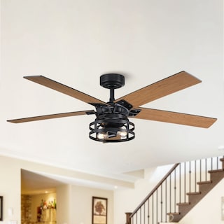 52" Industrial Wood 5-Blade Black Ceiling Fan with Remote and Light Kit