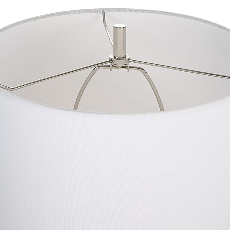 Striped Ceramic Table Lamp with Drum Shade - 33.25" - Beige