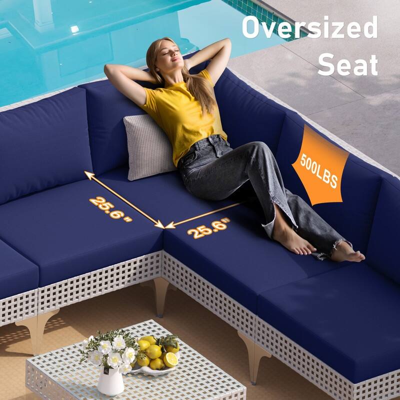 FINCATI Luxury Modern Patio Furniture Set with Side Table, Outdoor Wicker Conversation Set with 500 lbs Oversized Seats