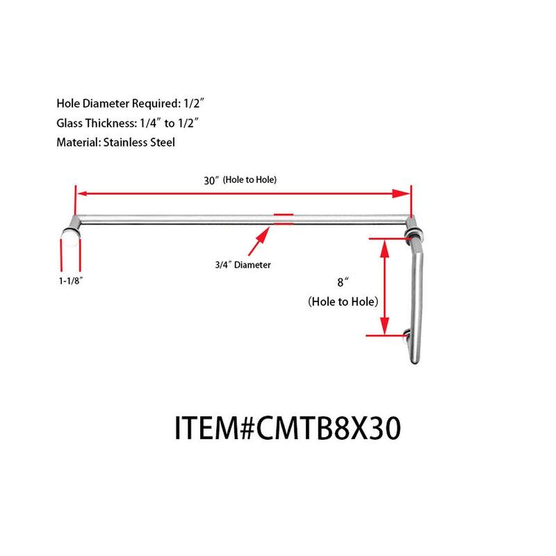 CEL Round Tubing Mitered Corner 8" Pull Handle with 30" Towel Bar Comb Set for Shower Door