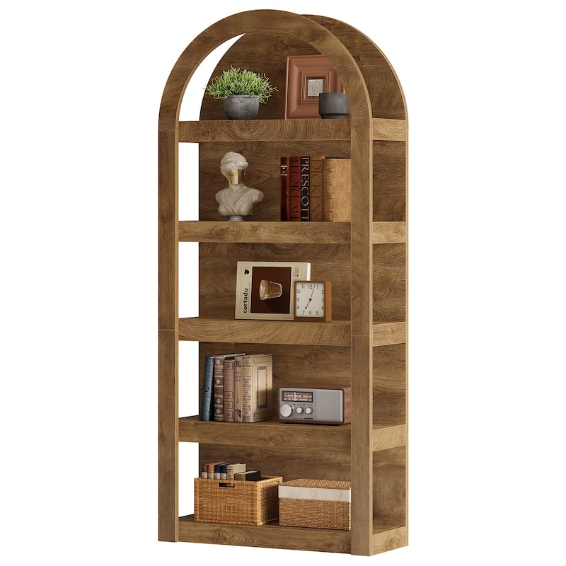 5-Tier Farmhouse Arched Bookshelf, 71" Tall Bookcase Arch-Shaped Rack
