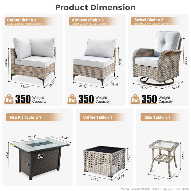 HOOOWOOO 9-piece Wicker Outdoor Patio Furniture Fire Pit Set with Swivel Chairs