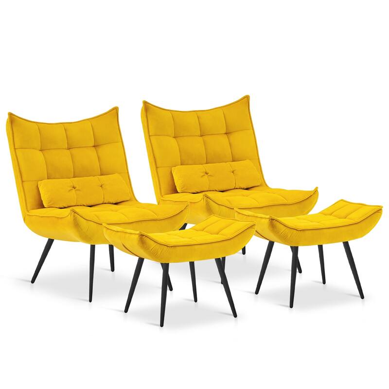 MCombo set of 2 Accent Chair with Ottoman, Velvet Tufted Wingback Chair 4079