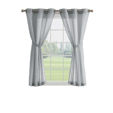 Creative Home Ideas Mia Embellished Sheer Grommet Window Curtain Panel Pair with Tiebacks,