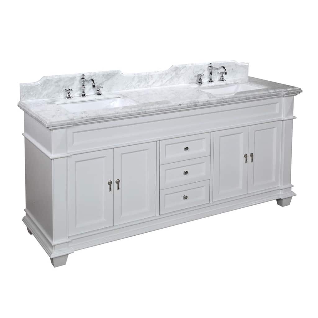 KitchenBathCollection Elizabeth 72" Double Bathroom Vanity with Carrara Marble Top