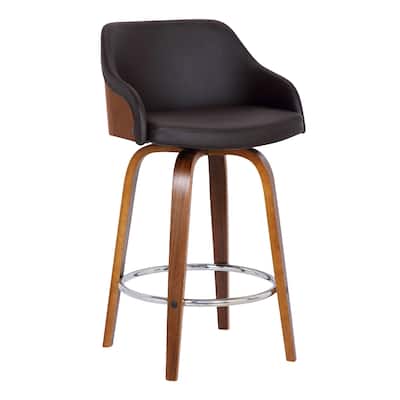 Brown Fabric Swivel Bar Height Bar Chair with Iron Frame, Armrests and Footrest - 20.5” x 19.5” x 39” (D x W x H)