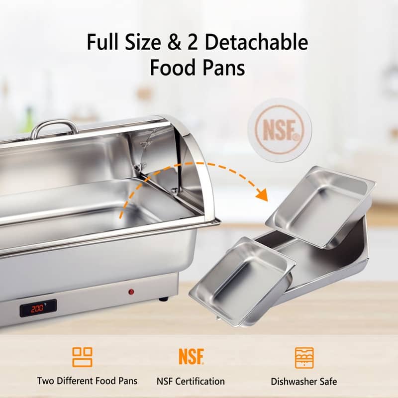 400W 9Qt Stainless Steel Electric Hot Pot with Stainless Steel Half Round and Half Flip Lid