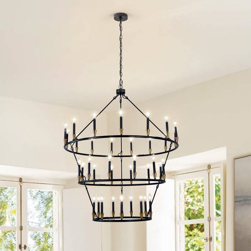 3Tier Wagon Wheel Chandelier Extra Large Chandeliers for High Ceilings - 36-Light