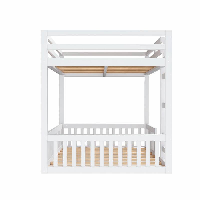 Full over Full Wooden Bunk Bed with Ladder and Guardrails
