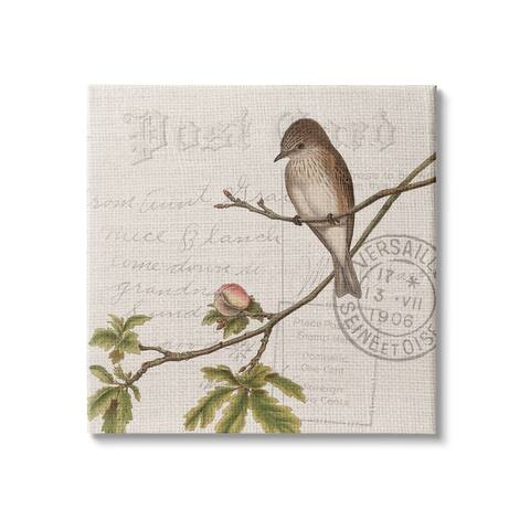 Stupell Industries Song Bird Tree Branch Vintage Postal Card Pattern Canvas Wall Art - Brown