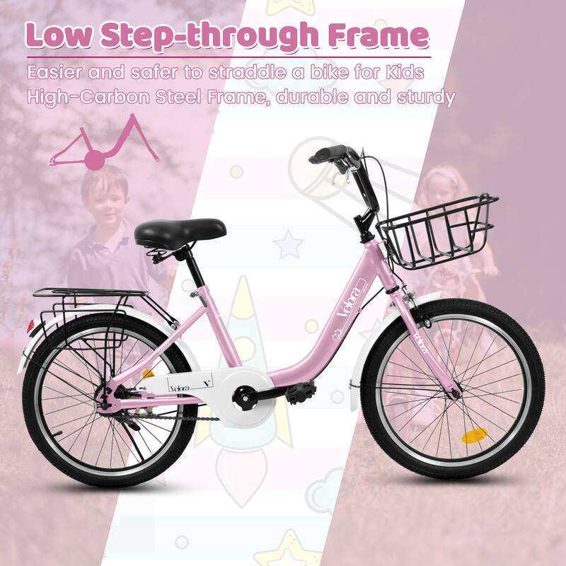 20 Inch Kids Steel Frame Bike, 7-Speed Children Bicycle with Coaster Brake, V-Brake, Chain Guard & Rear Rack for Boys & Girls
