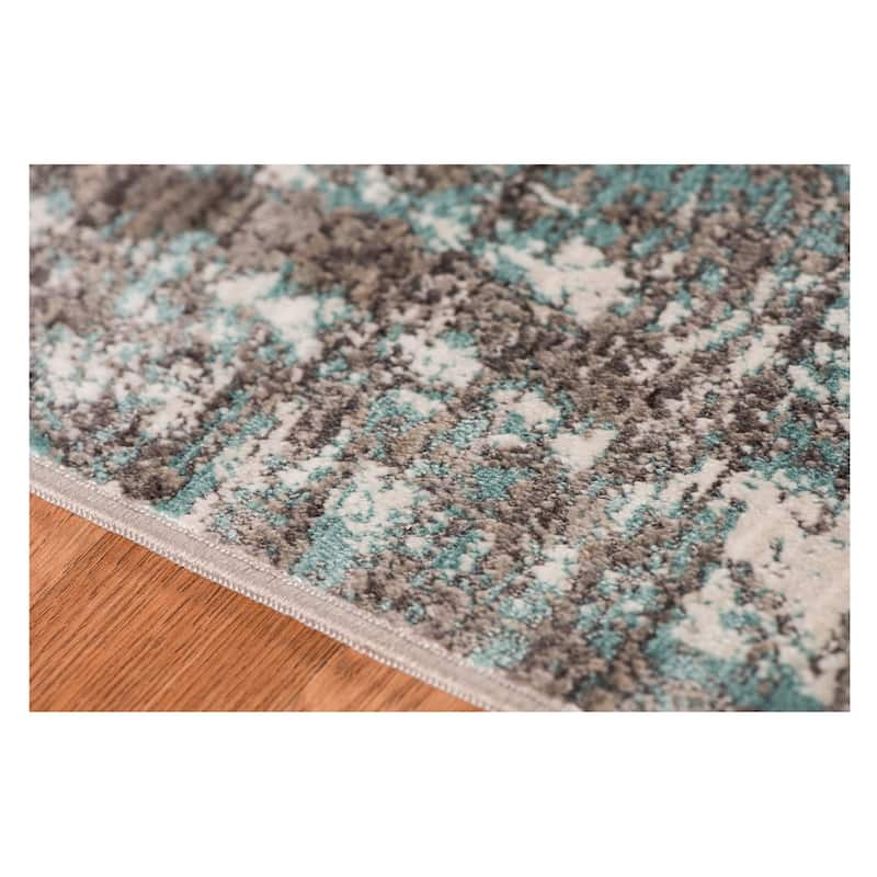 Savannah Elle Aqua Blue/Gray/Ivory Polyester Area Rug