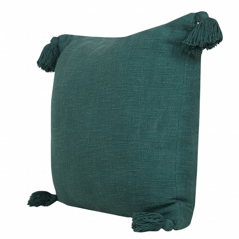 HomeRoots 20" X 20" Emerald Green 100% Cotton Zippered Pillow
