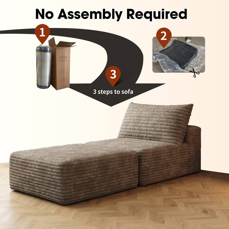 Plush Corduroy Single Sleeper Sofa Chair Modular Floor Chaise Lounger