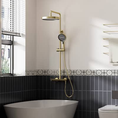 Modland 3-Function 11" Rainfall Shower System, Adjustable Slide Bar, 1.59GPM, Brushed Gold/Chrome