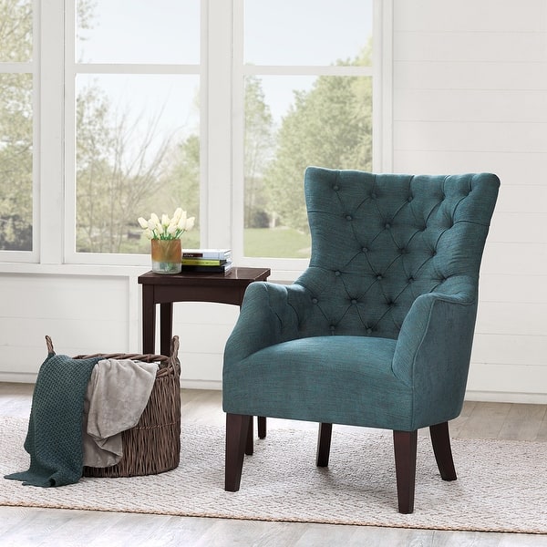 slide 2 of 4, Hannah Button Tufted Wing Chair Dark Green