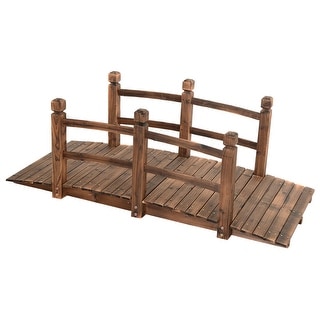 Gymax 5Ft Garden Wooden Bridge Decoration Backyard Pond w/ Safety