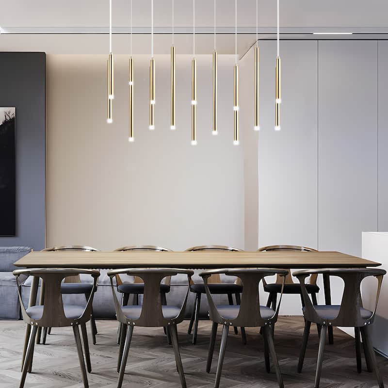 14 Light Linear LED Integrated in Black or Gold Cluster Chandelier, Luxury Kitchen Island Dining Room Pendant