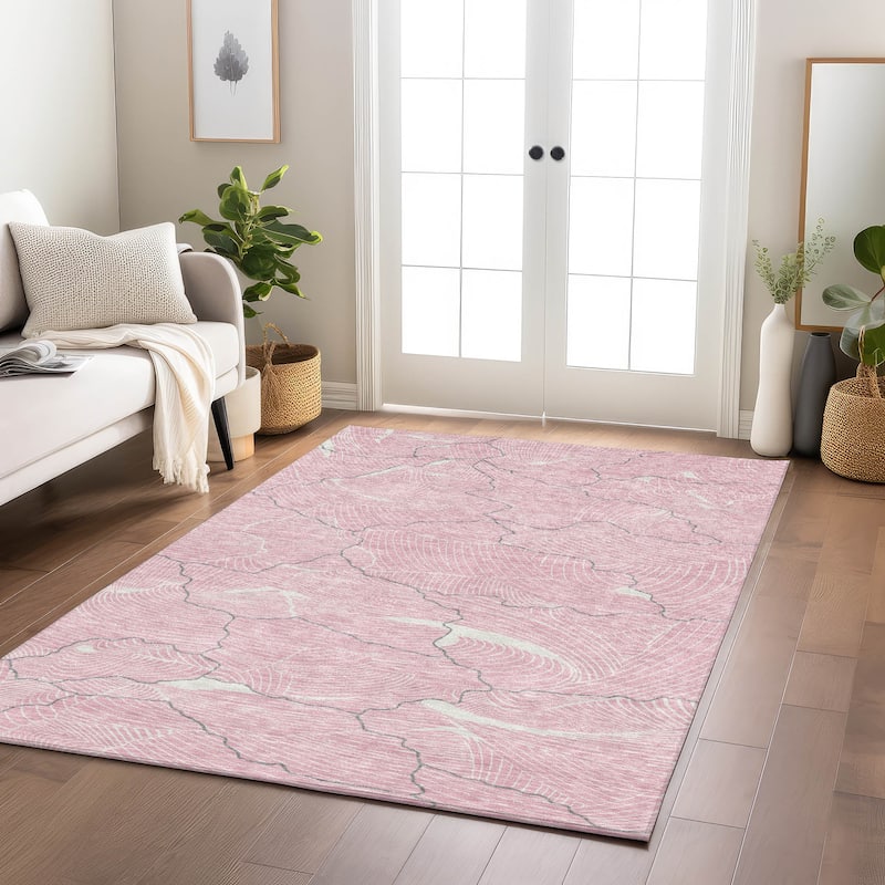 Machine Washable Indoor/ Outdoor Abstract Crackle Chantille Rug